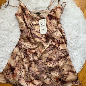 Zara SATIN EFFECT PRINT DRESS